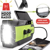 Noodradio Noodpakket Oorlog - MODEL 2024 - Solar Powerbank Zonneenergie 4000 mAh Oplader - Zaklamp led oplaadbaar kampeerlamp - Inclusief USB-C en Lightning oplaadkabel - All Smiles® Draagbare Radio Campinglamp - Groen