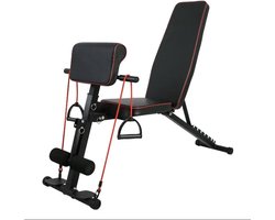 PH Fitness Verstelbare Halterbank - Fitnessbank - Trainingsbank - Leg Curl Beentrainer - Zwart - Incline & Decline met elastiekattachment