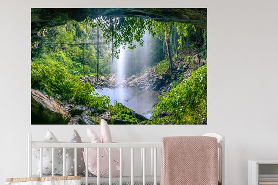 Muursticker - Jungle - Fleurs - Cascade - Décoration murale - Autocollants - 120x80 cm - Papier peint autocollant - Film autocollant