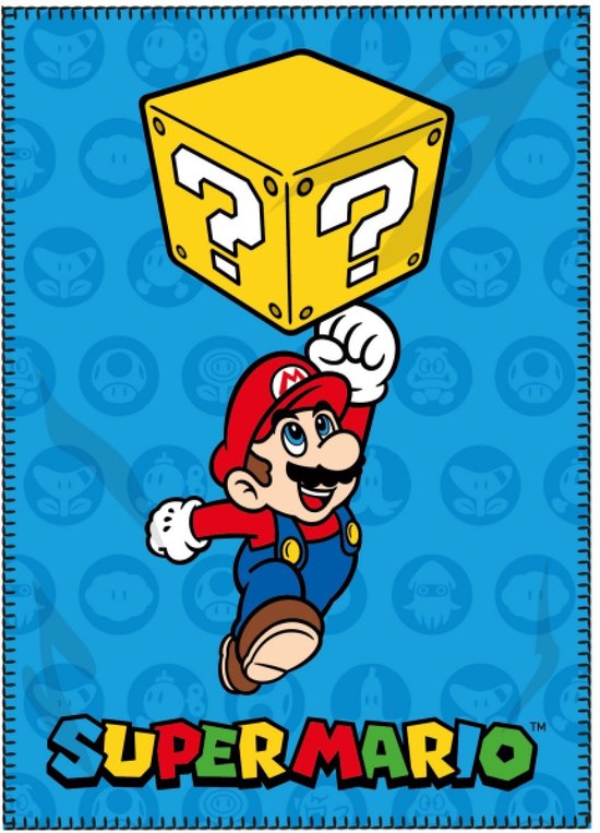 Super Mario fleece deken - blauw - Mario plaid - 100 x 140 cm.