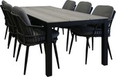 Ensemble de jardin 7 pièces | 6 chaises de jardin Isabel (Noir) | Table de jardin Chypre 225cm (Gris)