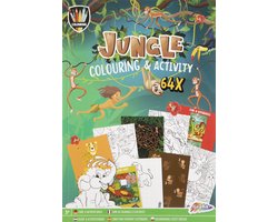 foto van Grafix kleur- en activiteitenboek - Jungle - A4 - 64 pagina's - Kleurboek - Kinderen - Cadeau - Activiteiten - Boek - Meisjes - Jongens - Geschenk - Tekeningen - Doeboek - Inkleuren - Kleurplaat - Colouring Book - Kleurplezier - Opdrachten Boekje