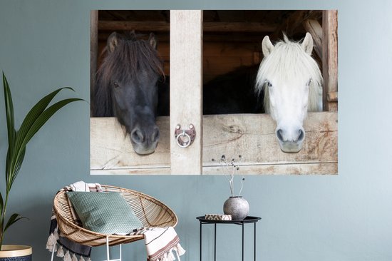 Sticker Muursticker Paarden - Installation Paarden - 120x80 cm - film adhésif autocollant - sticker mural repositionnable