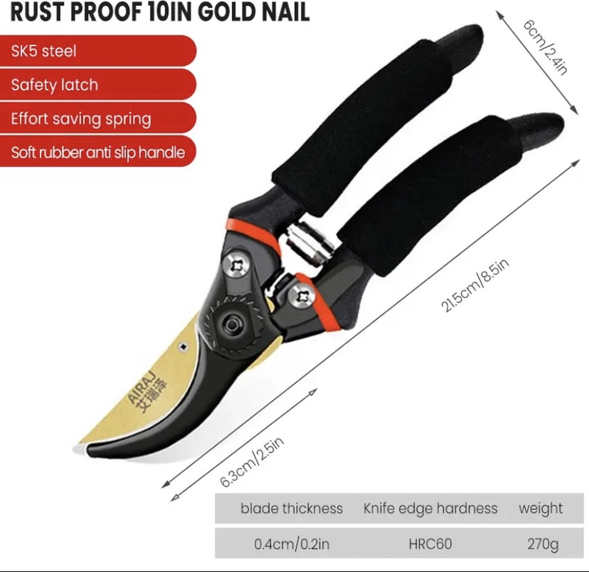 Airaj Multifunctionele Professionele Snoeischaar- Tot 35mm Takkenschaar - Tuingereedschap - Ultrascherpe Handsnoeiers, Professionele Tuinschaar-SK5 Staal-
