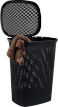 Badkamermand, wasmand, wasverzamelaar met opklapbaar deksel, zwart, 60 l, 45 x 37 x 60 cm