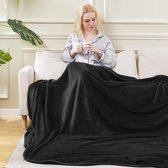 Plaid Dikke Fleece Deken 220x240 cm Zwart Zacht en Warm Dubbele Beddeken en Flanellen Sofa Throw Dubbelzijdig Omkeerbaar