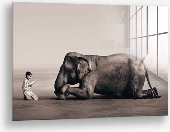 Wallfield™ - Spiritual Elephant | Glasschilderij | Gehard glas | 40 x 60 cm | Magnetisch Ophangsysteem