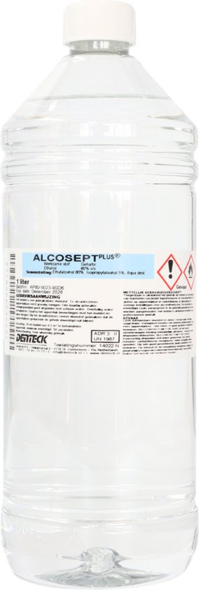 Alcohol 80% - Denteck - 1 liter - Alcosept Plus - Alcohol voor Desinfectie