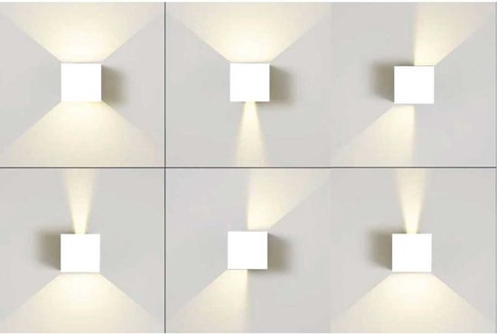 Wandlamp verstelbare lichtbundel kubus | OPLAADBAAR | WIT | oplaadtijd 3 uur | brandtijd continue 12 uur, standby/motion tot 90 dagen| Wit | aluminium / metaal | 10 x 10 x 10m | modern / strak design