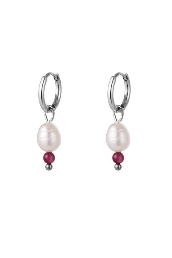 Earrings - oorbellen - pareloorbellen - pearl - hangers - stainless steel - kleur zilver