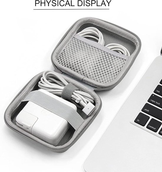 FLYAMAPIRIT Mini-opbergtas voor op reis, organizer voor elektronische accessoires voor USB-kabel, SD-kaarten, smartphone-oplader, ritssluiting enz., grijs, Extra tas
