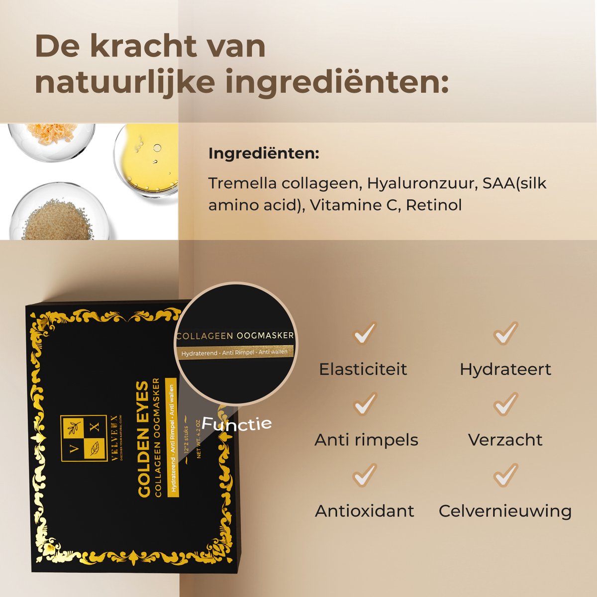Velveux Collageen oogmasker 24 STUKS (12 paar) - wallen en donkere kringen - oogpads - hydrogel pads - gezichtsmaskers verzorging - eye patches — afbeelding 3