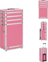 vidaXL Make-up Trolley - Houten Beautycase - 37 x 24 x 74 cm - 4 Niveaus en 1 Lade - Roze -
