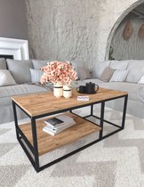Table basse - Look industriel - bois métal - 105x50x42 - carrée - table - table basse - table de salon - table basse - compartiments ouverts - table de canapé