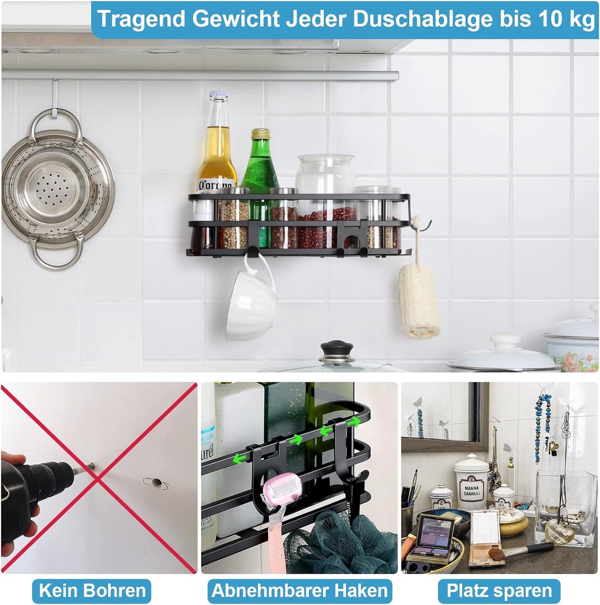 hansgrohe WallStoris Planet Edition - Badkamer Plank, Doucheplank, Badkamer Accessoires zonder boren, Badkamer Organizer, Douche Accessoires, zand, 28917210