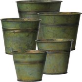 Set van 5 bloempotten van verzinkt staal, perfect voor moderne decoratie en plantenpotten, decoratieve zink potten voor binnen en buiten