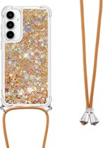 Coverup Liquid Glitter Back Cover met Koord - Geschikt voor Samsung Galaxy A35 Hoesje - Goud