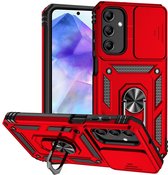 Coverup Ring Kickstand Back Cover met Camera Shield - Geschikt voor Samsung Galaxy A55 Hoesje - Rood