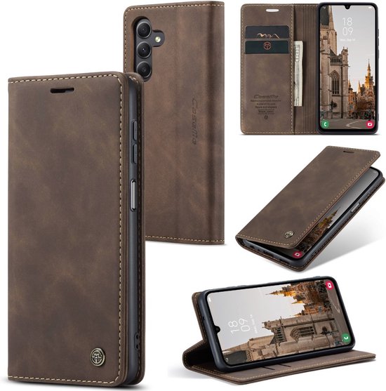 CaseMe Book Case - Geschikt voor Samsung Galaxy A15 Hoesje - Donkerbruin