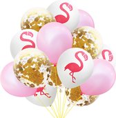 Ballons Flamingo set de décoration d'anniversaire 15 pièces ballons flamants roses en blanc, rose et or avec confettis en papier