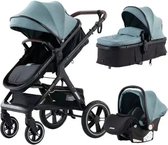 Brondeals® - 3 in 1 kinderwagen - wandelwagen - autostoel - buggy - maxi cosi - luxe - blauw/grijs met zwart - luxe - kwaliteit