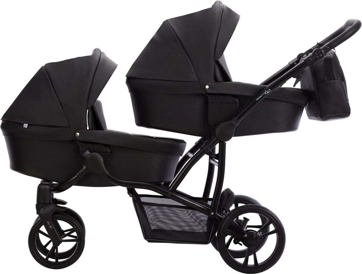 Bebetto 42 PRO Duowagen - Eco Leer bekleding - Tweeling kinderwagen Eco leather - duo buggy 2 in 1 (2 wiegen + 2 zitjes) Black 04 — cadeau in Cadeau-ideeën - foto 6
