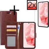Hoes Geschikt voor Samsung A35 Hoesje Book Case Hoes Flip Cover Wallet Bookcase Met 2x Screenprotector - Bruin