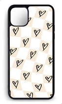 Ako Design Apple iPhone 11 hoesje - Ruiten hartjes patroon - Beige, zandkleurig - TPU Rubber telefoonhoesje - hard backcover