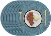 Katoenen placemats, 38 cm, ronde placemats, set van 6, afwasbaar, hittebestendig geweven placemats, antislip placemats voor keuken, eettafel, blauw