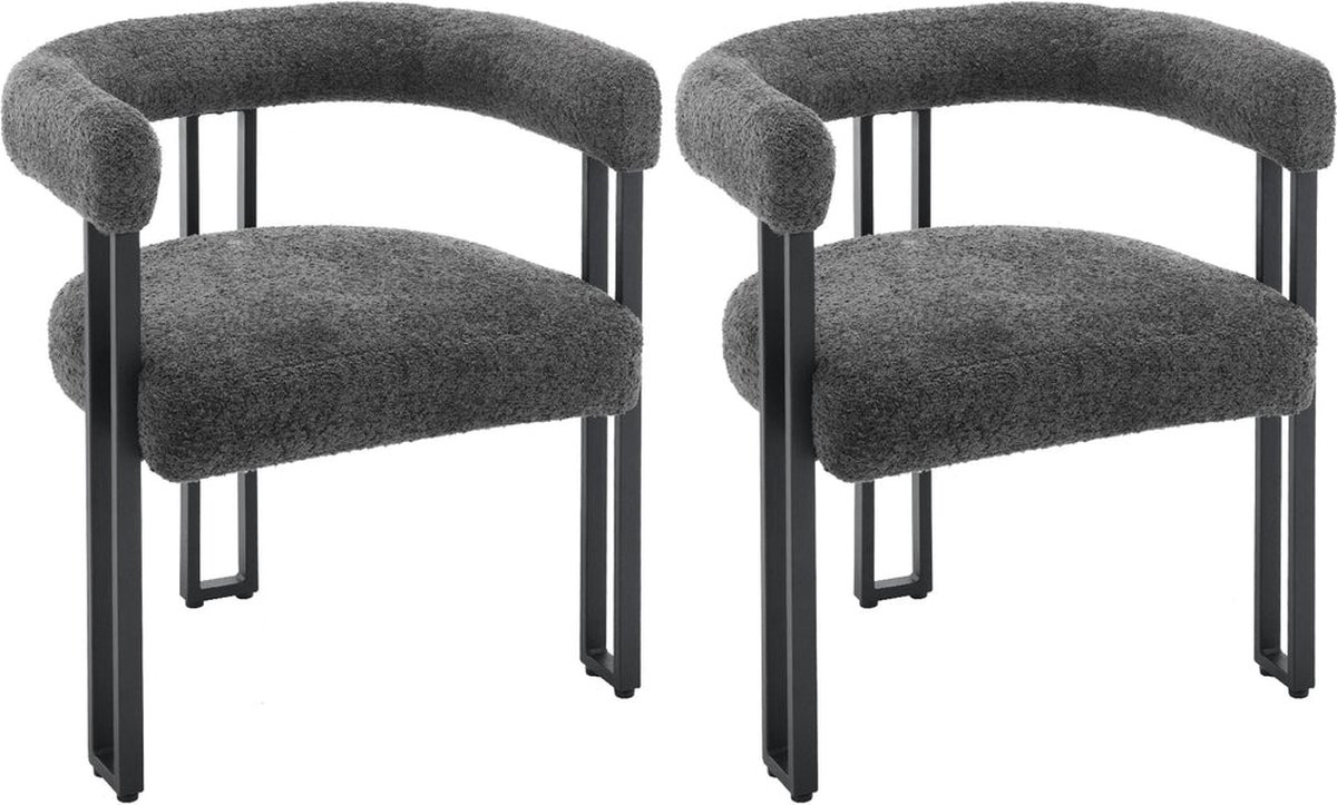 BukkitBow Set van 2 Eetkamerstoelen - Chenille Stof - Metalen Poten - Comfortabel en Ergonomisch Design - Donker Grijs