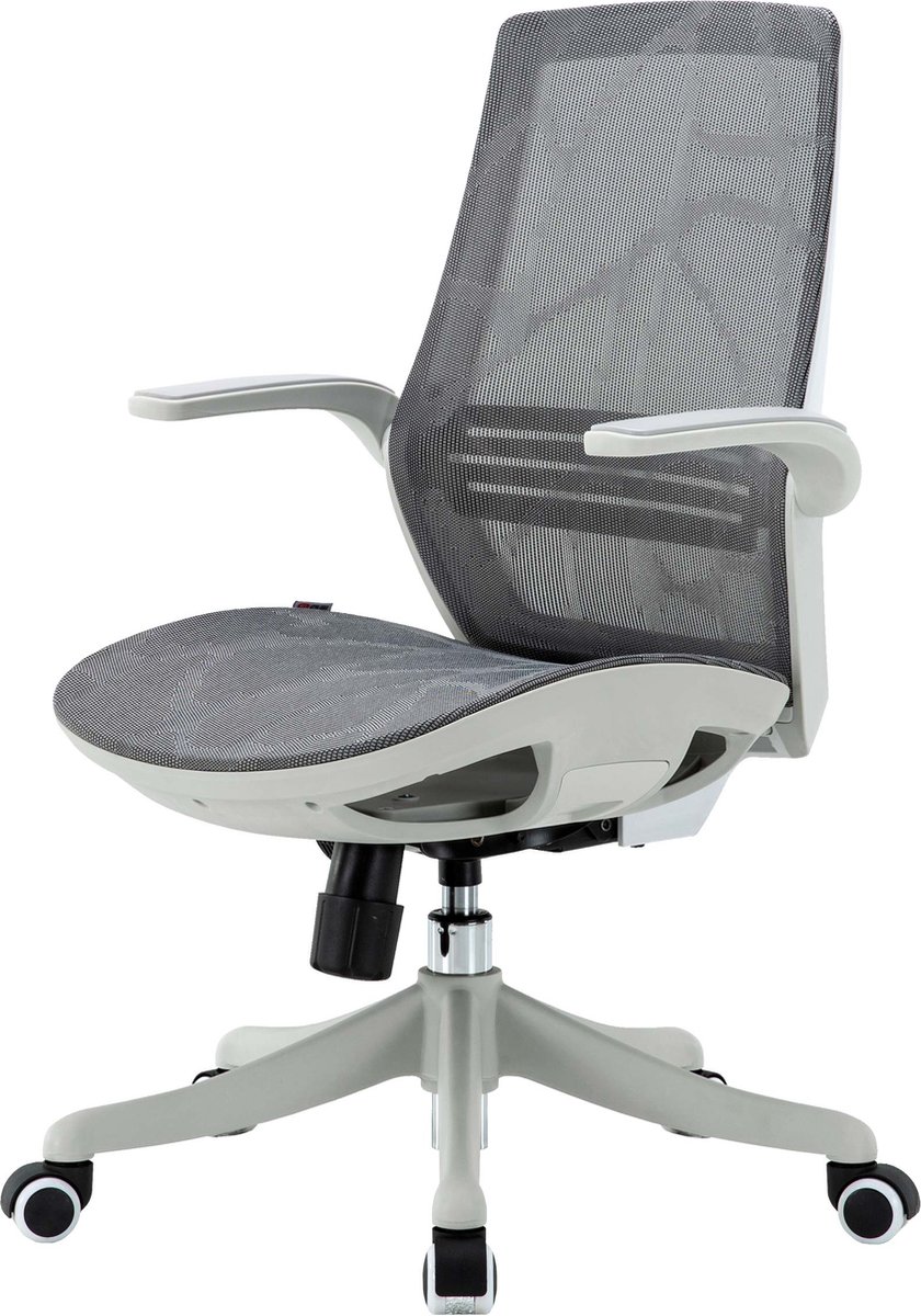 Cosmo Casa Bureaustoel - Bureau Stoel - Ergonomische S-vorm - Rugleuning Lendensteun - Opklapbare Armleuning - Grijs