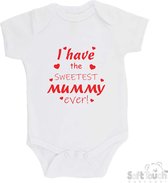 100% katoenen Romper "I have the sweetest mummy ever!" Moederdag Unisex Katoen Wit/rood Maat 56/62