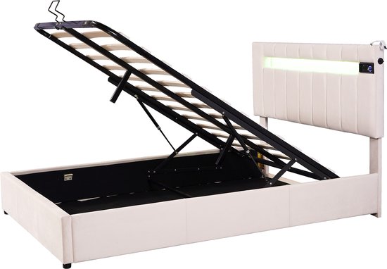 Kebnor Gestoffeerd bed, met led-lichtstrip, hydraulische opbergruimte