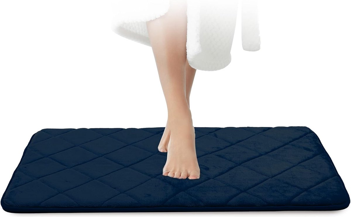 Badkamertapijt, blauw, onderhoudsvriendelijke badmat, traagschuim, extreem absorberende badmat, antislip, wasbare badtapijt, badkamer, douchemat, 50 x 80 cm
