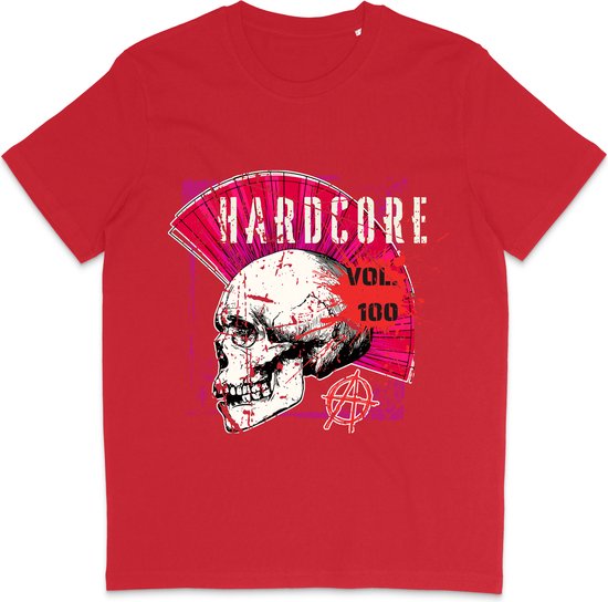 Heren Dames Muziek T Shirt - Hardcore Skull - Rood - S