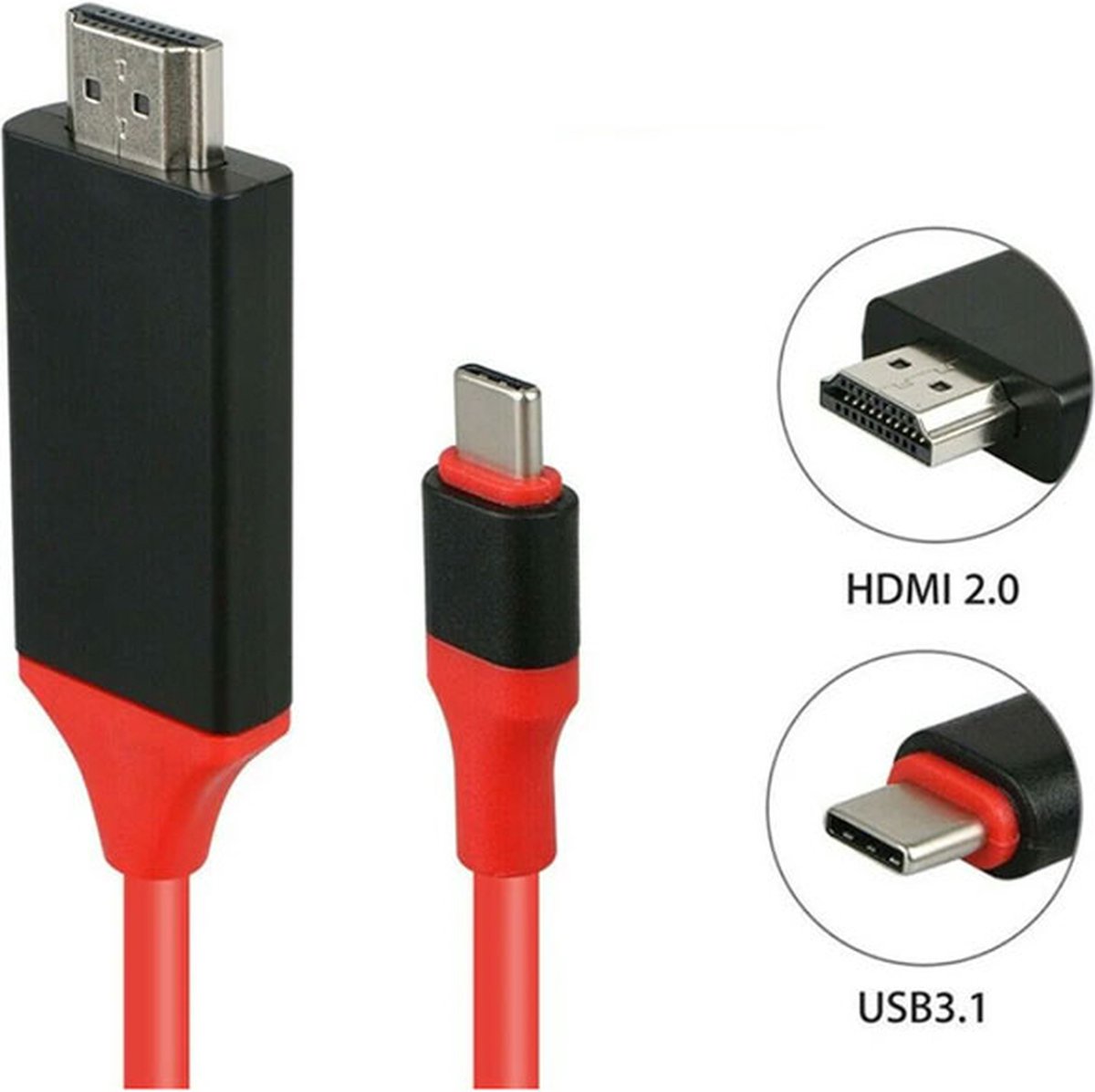 HDMI naar USB-C kabel 2 meter Rood | hdmi naar usb-c | usb-c naar hdmi | hdmi naar usbc | usb c | hdmi |