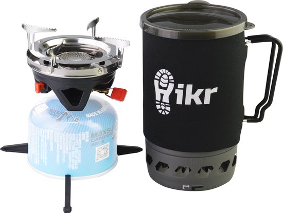 Hikr® Gasbrander - 1,4 liter gasstel - Campingkooktoestel - Snel water koken - Gaskoker - Gas waterkoker - Kooksysteem - Camping - Outdoor - Kooktoestel - Hikr