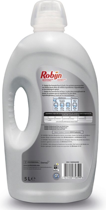 Adoucissant Robijn - Puur & Soft - 5 Litres