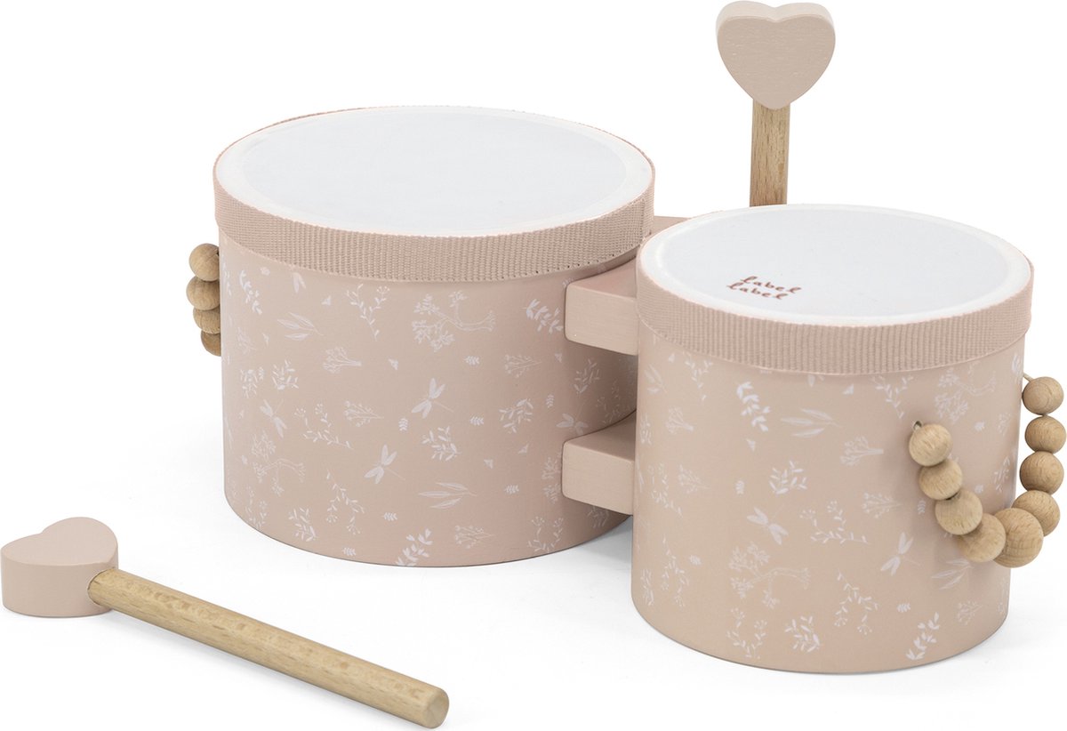 Label Label Houten Bongo's - Muzikaal Speelgoed - Inclusief Stokjes en Handvaten - Stimuleert Muzikale Ontwikkeling en Ritmegevoel - Vanaf 18 Maanden - Roze