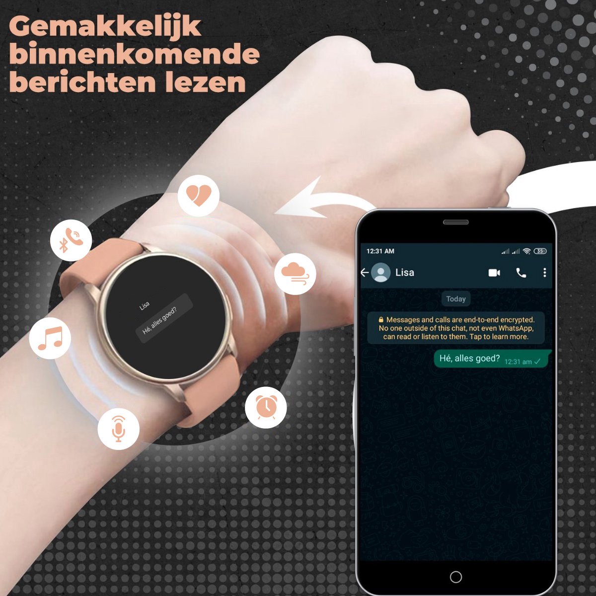 Stenlille Jolí Smartwatch - Extra bandje - Roségoud - IP67 spatwaterdicht