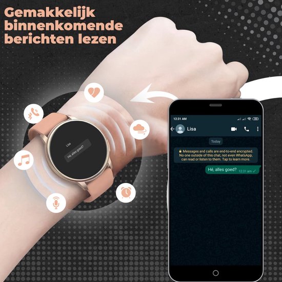 Fance S20 Smartwatch - Rosé goud - Smartwatch Dames & Heren - HD Touchscreen - Horloge - Stappenteller - Bloeddrukmeter - Saturatiemeter - Fance