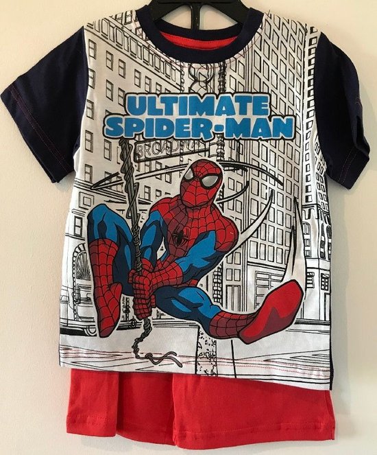 Spiderman pyjama shortama - blauw met rood - Spider-Man korte pyama - maat 92