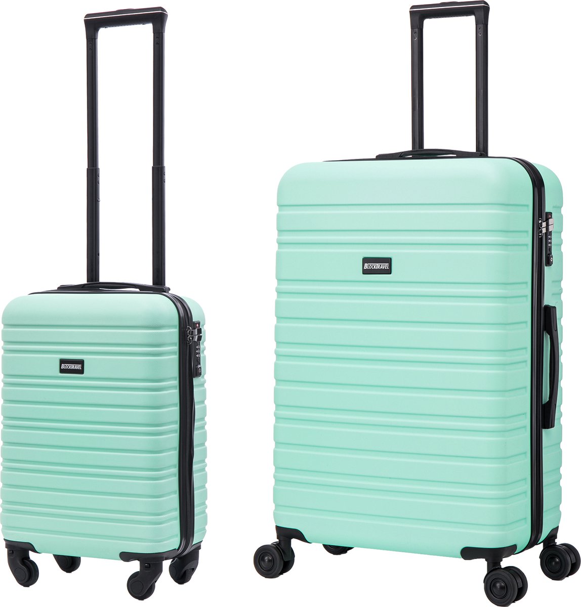 BlockTravel - kofferset - 2 delig - ABS - ruimbagage en handbagage - 29 en 95 liter - inbouw TSA slot - mint groen