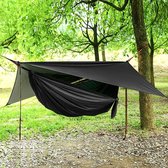Camping hangmatset, enkele dubbele hangmat, muggennet, insectengaas, regenvlieg, zeer sterke parachutestof, hangbed. Geschikt voor outdoor, wandelen, kamperen, reizen, zwart