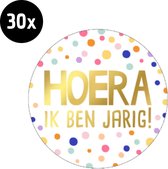 30x Sluitsticker Hoera ik ben jarig! | Goudfolie | Neon stippen | 50 mm | Sluitzegel Feest | Sluitsticker | Chique inpakken | Traktatie - Verjaardag - Feest - Kinderfeest - Kinderverjaardag