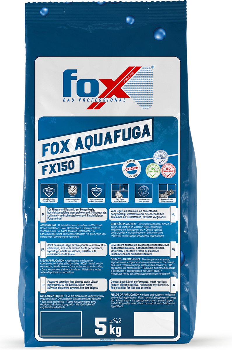 FOX AQUAFUGA FX150 - Voegmiddel - 5kg - Voegmortel - Wand en Vloer - donker grijs - Fox Bau