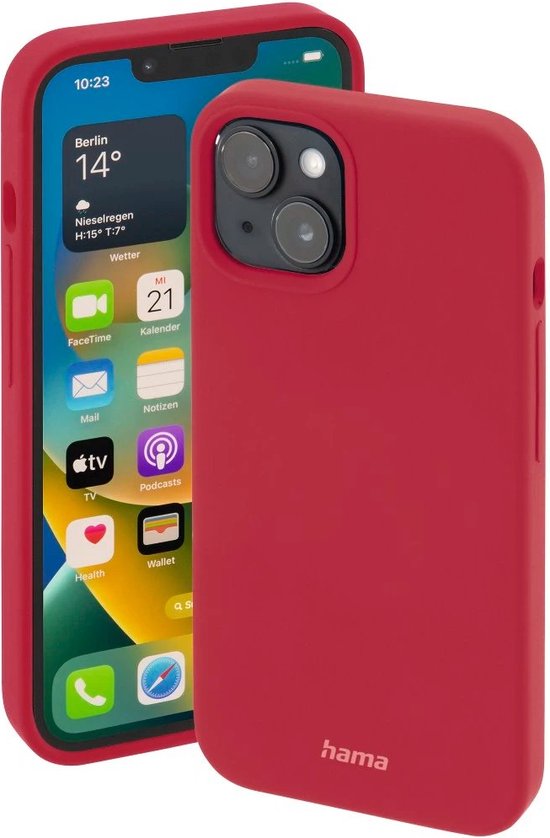 Foto: Hama magcase finest feel pro cover hoesje geschikt voor apple iphone 14 plus compatibel met magasafe tpu materiaal zijdezacht afwerking krasbestendig perfecte pasvorm rood