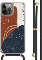 Casimoda® hoesje met zwart koord - Geschikt voor iPhone 12 Pro - Abstract Terracotta - Afneembaar koord - TPU/polycarbonaat - Blauw