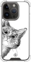 Casimoda® hoesje - Geschikt voor iPhone 13 Pro - Kat Kiekeboe - Shockproof case - Extra sterk - TPU/polycarbonaat - Grijs, Transparant