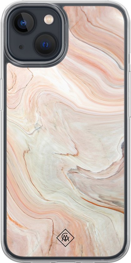 Casimoda® hoesje - Geschikt voor iPhone 13 Mini - Marmer Waves - 2-in-1 case - Schokbestendig - Water - Verhoogde randen - Bruin/beige, Transparant